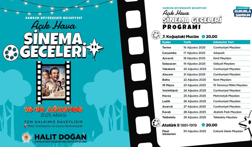 Samsun İlçelerinde Açık Hava Sinema Geceleri Başlıyor