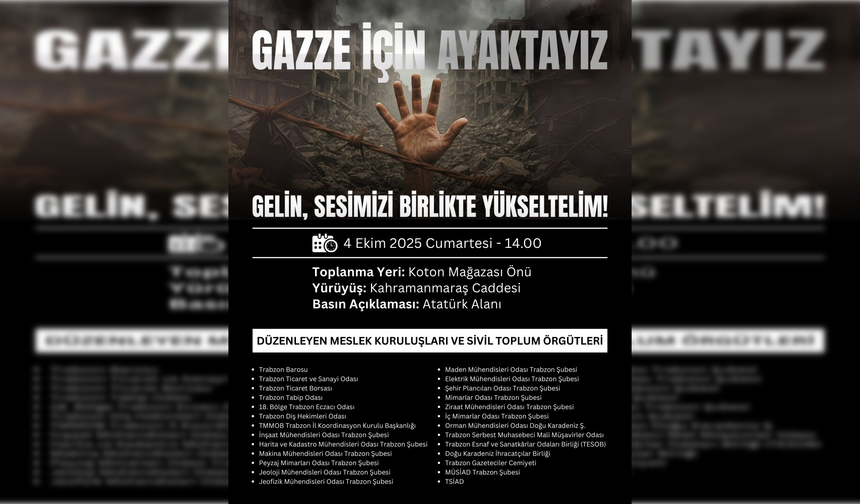Trabzon’da “Gazze İçin Adalet, Filistin İçin Özgürlük” yürüyüşü düzenlenecek