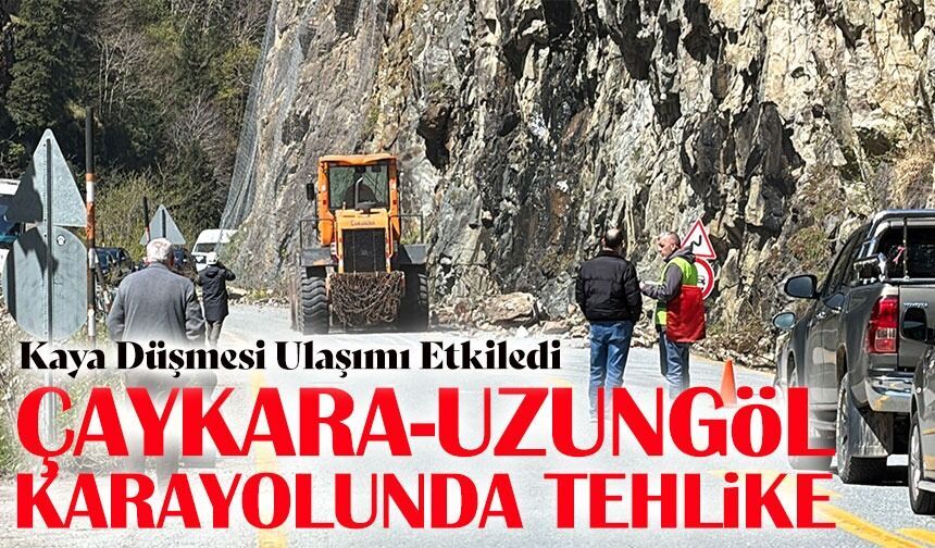 Çaykara-Uzungöl Karayolunda Tehlike: Kaya Düşmesi Ulaşımı Etkiledi