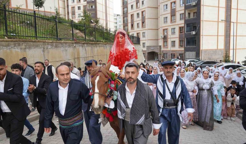 Dünyaevine giren gelin, asırlık gelenekle baba evinden alındı