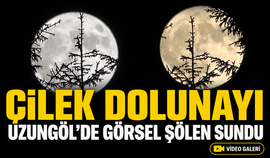 Çilek Dolunayı Uzungöl semalarında yükseldi, göl ve dağlar eşsiz manzaraya büründü