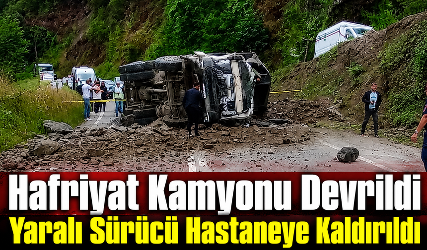 Tonya’da Hafriyat Kamyonu Devrildi: Sürücü Yaralandı