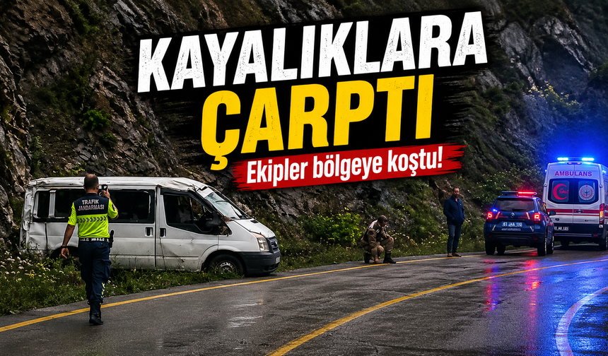 Trabzon Tonya’da korkutan kaza: Minibüs kayalıklara çarptı, 3 kişi yaralandı