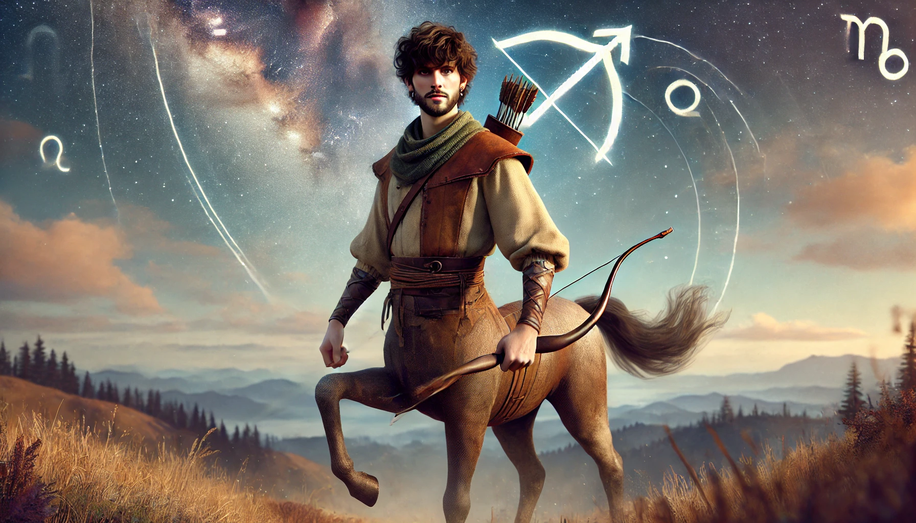 Dall·e 2025 05 19 17.24.56 A Realistic, Humanoid Interpretation Of The Sagittarius Zodiac Sign, Gender Neutral In Appearance. The Figure Looks Mostly Human But Features Subtle C