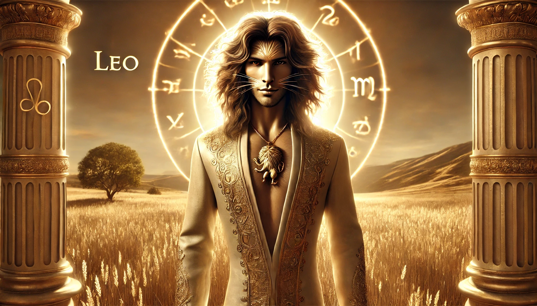 Dall·e 2025 05 20 09.24.09 A Highly Realistic And Fully Human Looking Interpretation Of The Leo Zodiac Sign, Gender Neutral. The Figure Appears Completely Human, With Only Symbo