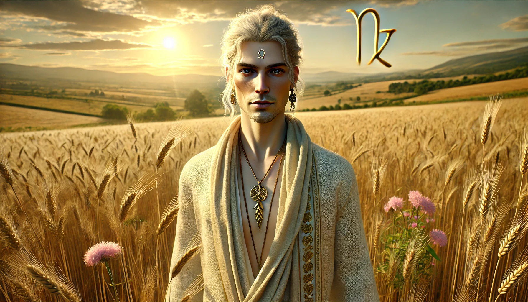 Dall·e 2025 05 20 09.24.39 A Highly Realistic And Fully Human Looking Interpretation Of The Virgo Zodiac Sign, Gender Neutral. The Figure Is Completely Human In Appearance, With