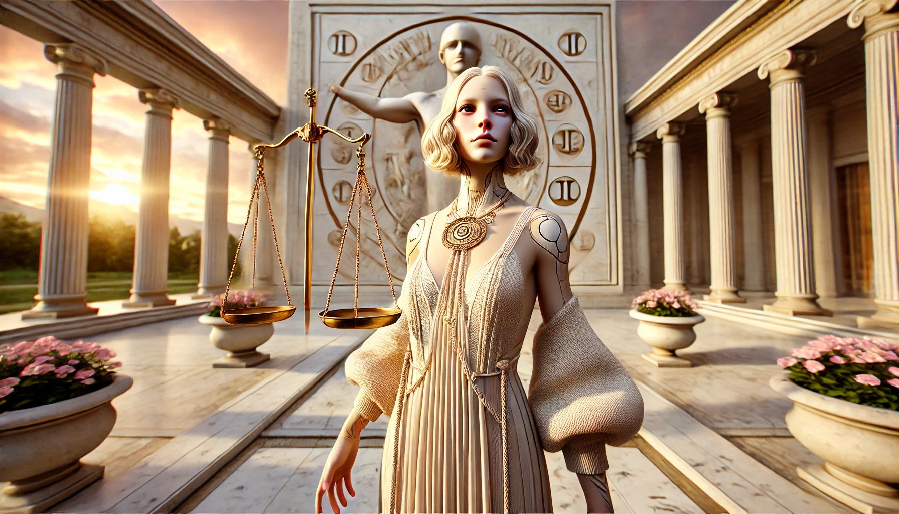 Dall·e 2025 05 20 09.25.27 A Highly Realistic And Fully Human Looking Interpretation Of The Libra Zodiac Sign, Gender Neutral. The Figure Is Completely Human, With Symbolic Refe