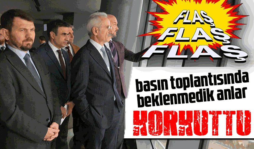 Esenboğa’daki basın toplantısında beklenmedik anlar. Uraloğlu canlı yayında korkuttu