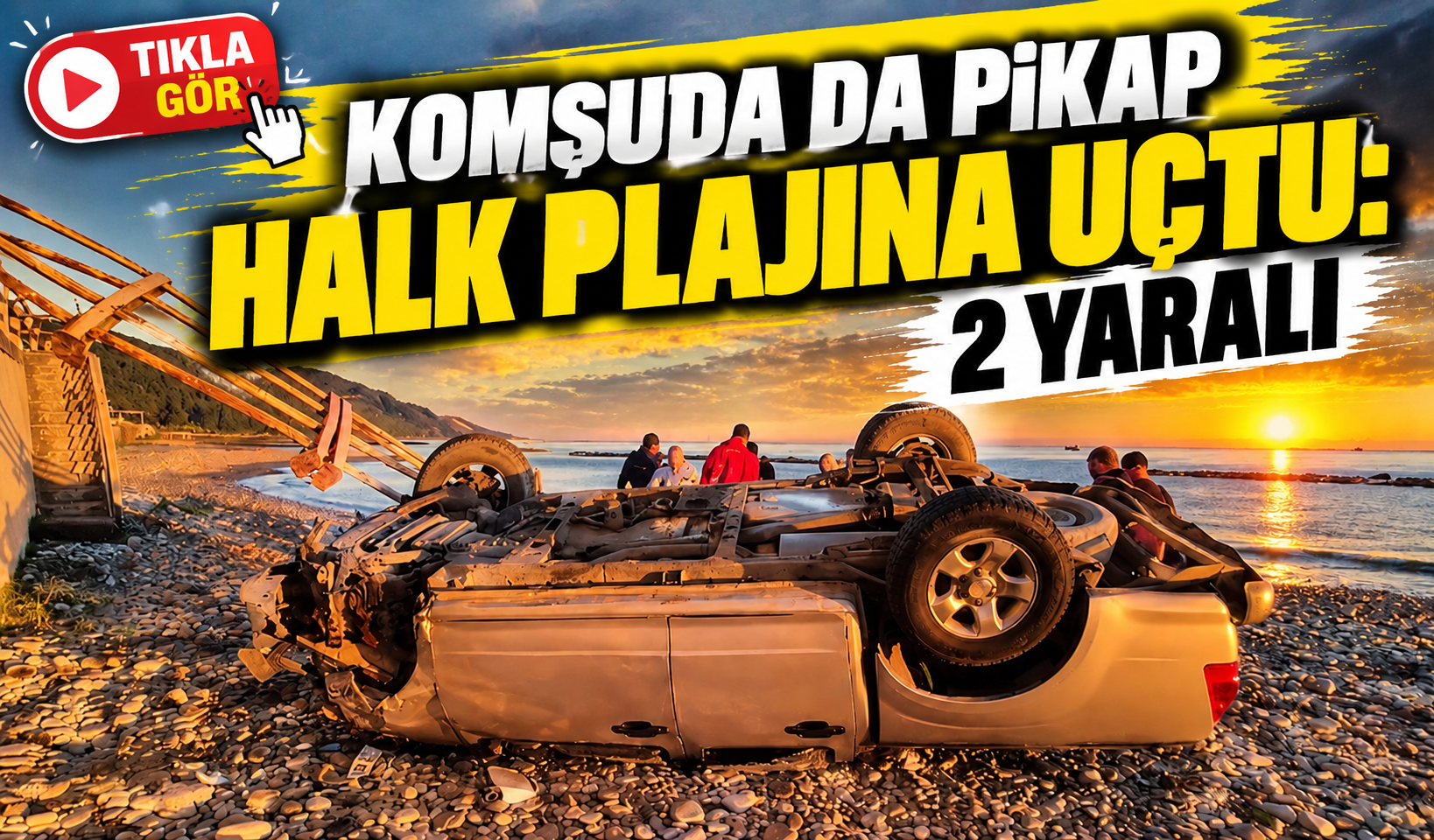 Samsun’da pikap halk plajına uçtu: 2 kişi yaralandı